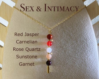 Passion Themed Necklace, Red Jasper, Carnelian, Rose Quartz, Sunstone, Garnet, Dainty Pin Crystal Beads, Manifest, Gift For Me