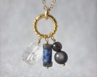 Cleanse Protection Natural Crystal Necklace, Interchangeable Charm Holder, Gemstone Gift Set