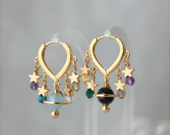 Starry Zodiac Huggies, Custom Celestial Crystal Huggie Earrings, Star Charm Mix Match Jewelry
