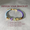 Personalized Crystal Bracelets, Custom Leather Cord Colors And Gemstone Beads, Handmade Customized Gifts For Woman, Couple Bracelet #CN05