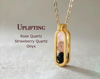 Minimalist Uplifting Necklace, New Beginnings, Break Up Gift, Encourage Gift For Women, Rose Quartz, Strawberry Quartz, Onyx,Gift For Bestie