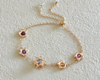 Combined Birthflower Bracelet With Real Birthstone, Personalized Christmas Gift For Mom, Fidget Spinner Birth Flowers, Family Gift For Her