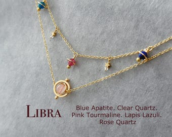 Waage Planet Halskette, Sternzeichen Halskette Set, Saturn Choker