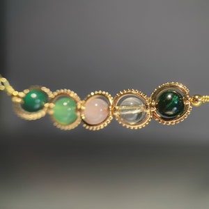 Taurus Crystal Necklace, Handmade Zodiac Necklace, Emerald, Green Aventurine, Clear Quartz, Rose Quartz, Malachite, Natural Astrology Gift image 4