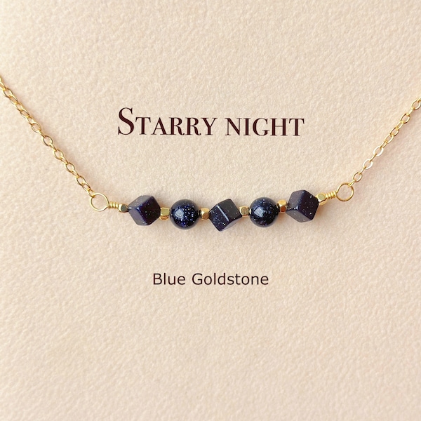 Blauwe Goldstone ketting, geometrische edelsteen ketting, sierlijke bruidsmeisje sieraden, delicaat cadeau voor vrouwen, handgemaakte zandsteen sieraden set#BG01