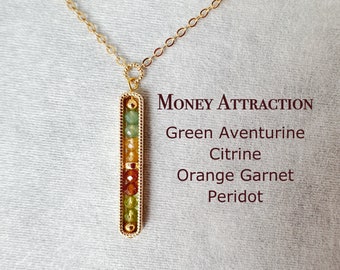 Minimalist Manifest Necklace, Dainty Crystal, Aventurine, Citrine, Orange Garnet, Peridot, Positive Growth and Abundance, New Job Gift