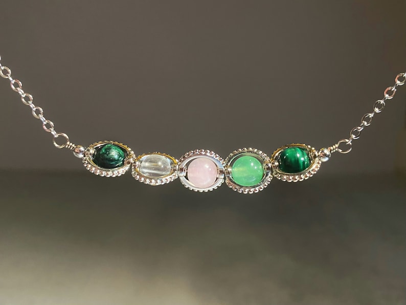 Taurus Crystal Necklace, Handmade Zodiac Necklace, Emerald, Green Aventurine, Clear Quartz, Rose Quartz, Malachite, Natural Astrology Gift image 5