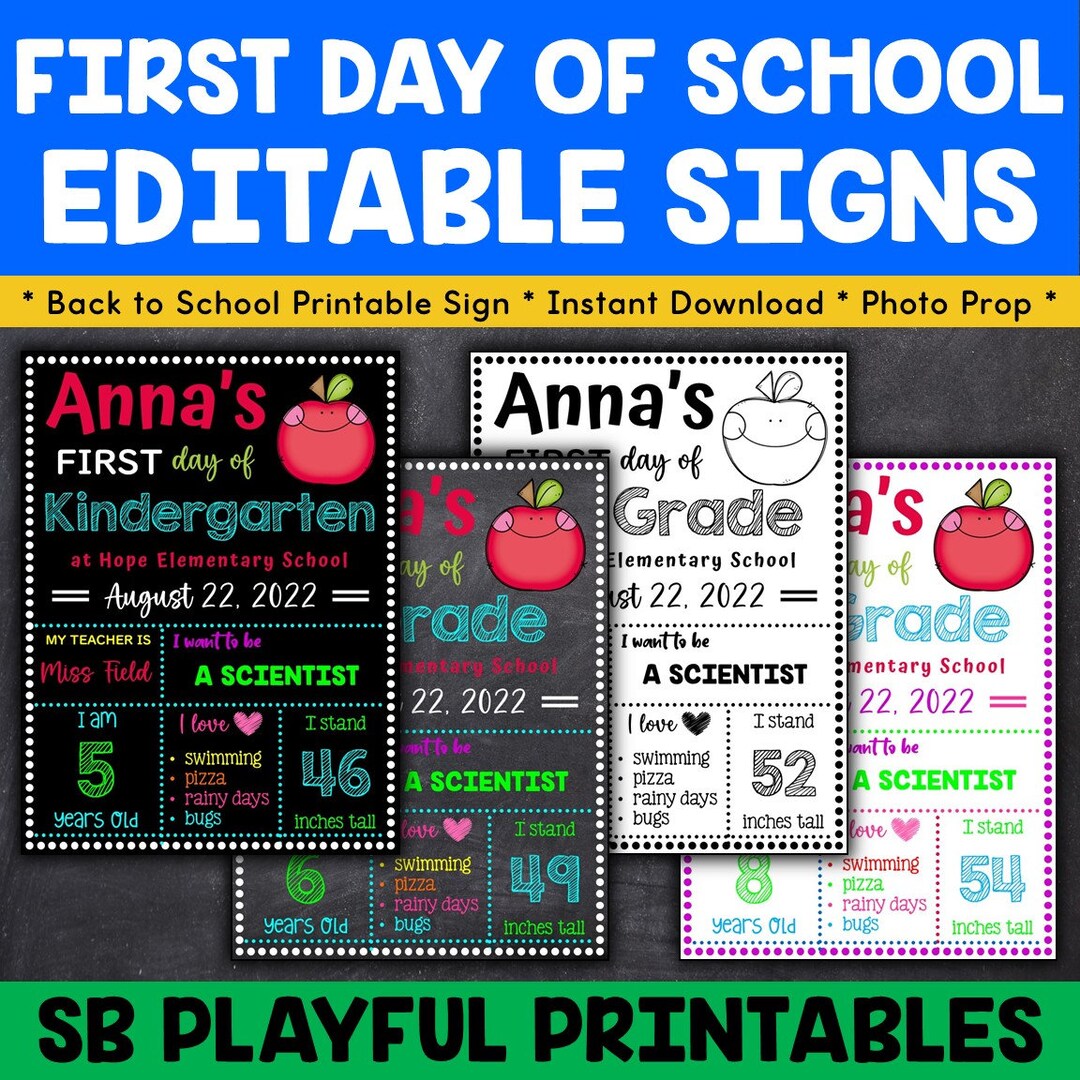 Back to School Sign, First Day of School Poster, Back to School Sign ...