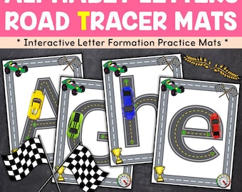 Alphabet Road Tracers Letter Formation, Alphabet Activity Mats Letter Tracing for Upper and Lower Case Letters, Preschool