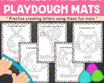 Alphabet Animals Playdough Activity Mats for Kids, Animal Themed Playdough Mats, Fine Motor Skills Printables, Preschool Playdough Mats