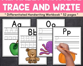 Alphabet Handwriting Practice Worksheets, Letter Tracing and Writing Printables, Alphabet Activities for Early Writers