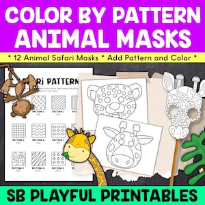 Color In Safari Masks for Kids, Kids Coloring Pages, Safari Animal Coloring Masks for Kids, Safari Printable Art, Kids Coloring Printables