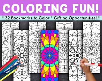 32 Mandala Color In Bookmarks, Coloring Printables for Kids, Kids' Birthday Party Favors, Color In Bookmarks for Class Parties, Keepsakes