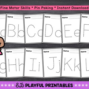 May include: Printable alphabet tracing worksheets for kids. Each letter is outlined with dotted lines for tracing practice. The worksheets are labeled with the word "Name" at the top.