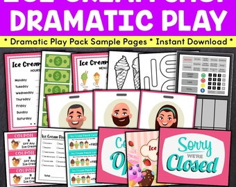 Ice Cream Shop Pretend Play, Ice Cream Shop Play Printables, Home School Activity, Ice Cream Shop Dramatic Play, Hands On Learning