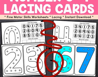 Number Lacing Cards for Pre-schoolers, Educational Number Lacing Activities, Fine Motor Skills with Number Lacing Cards, DIY Number Lacing