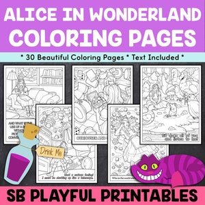 Patterned Alphabet Mindful Coloring Pages, Coloring Pages for Kids, Alice in Wonderland Story Coloring Printables, Picture Story