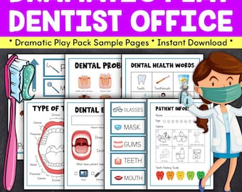 Dentist Pretend Play Set, Dental Clinic Play Printables, Home School Activity, Dental Clinic Dramatic Play, Hands On Learning
