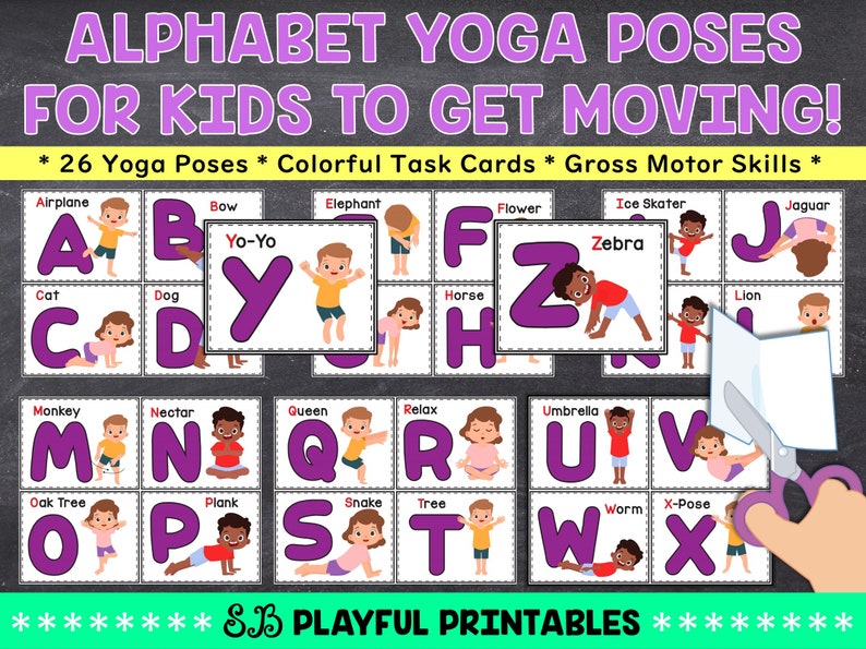 Alphabet Yoga Poses Printables for Kids, Yoga Posters for Kids, Kids