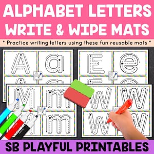 Tapetes de actividades para escribir y limpiar letras del alfabeto, tapetes de actividades para escribir y limpiar letras, práctica de formación de letras, práctica de habilidades motoras finas