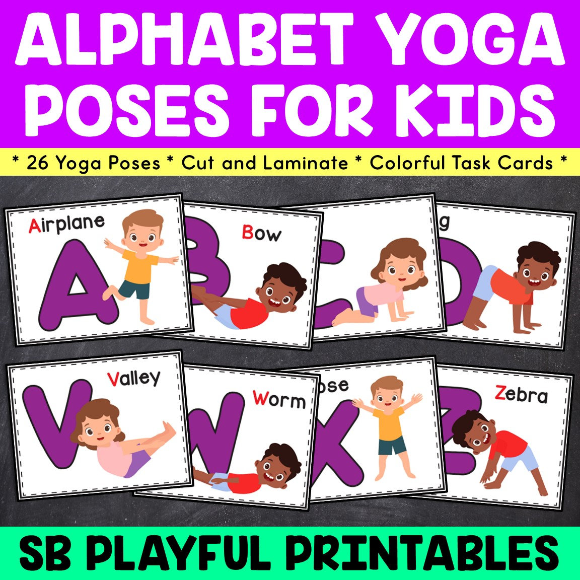 Free printable yoga poses in French & English with 39 Yoga Poses