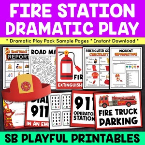 Fire Station Pretend Play, Fire Station Play Printables, Home School Activity, Fire Station Dramatic Play, Hands On Learning