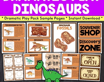 Dinosaur Museum Pretend Play, Dinosaur Museum Play Printables, Home School Activity, Dinosaur Museum Dramatic Play, Hands On Learning