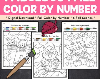 Fall Color By Number, Color By Number Activities for Kids, Fine Motor Skills Printables, Printable Coloring for Kids, Fall Coloring Pages