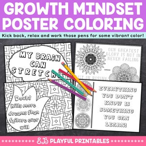 Kolorowanki Growth Mindset, Cytaty Growth Mindset, Cytaty motywacyjne dla dzieci, Wyświetlacz tablicy ogłoszeń, Wystrój klasy podstawowej