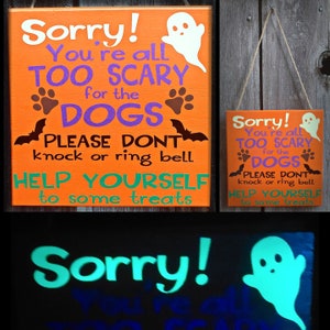 Do Not Knock No Trick or Treating Dogs Will Bark Halloween Glow in the Dark Door Sign image 1