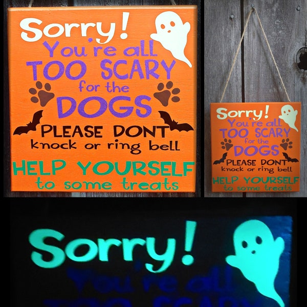 Do Not Knock No Trick or Treating Dogs Will Bark Halloween Glow in the Dark Door Sign