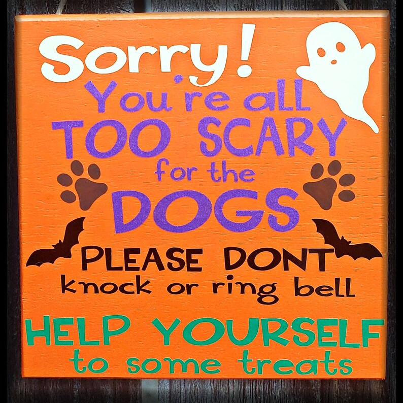 Do Not Knock No Trick or Treating Dogs Will Bark Halloween Glow in the Dark Door Sign image 3