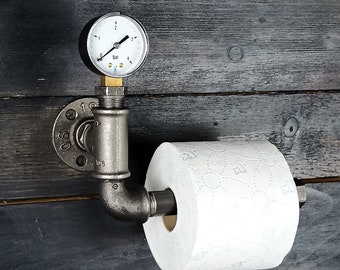 Dérouleur papier toilette industriel. Décoration d'intérieur salle de bain WC, Porte papier métal avec manomètre