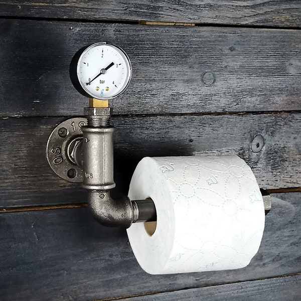 Dérouleur papier toilette industriel. Décoration d'intérieur salle de bain WC, Porte papier métal avec manomètre