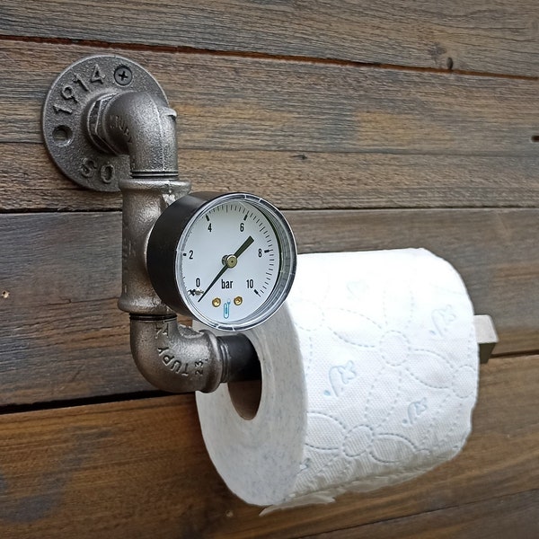 Dispensador de papel higiénico industrial, Portarrollos original, Decoración interior para WC de baño, Dispensador con manómetro metálico
