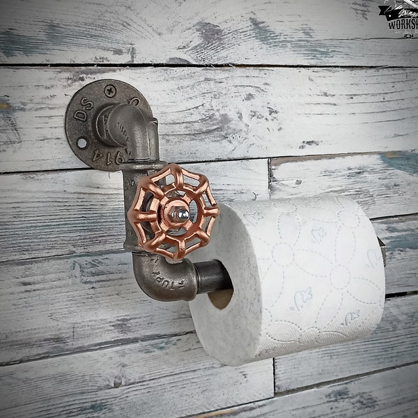 Dérouleur papier toilette industriel. Porte rouleaux WC métal, Décoration d'intérieur toilette Salle de bain. Vanne couleur cuivre rose