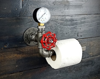 Original toilet paper holder. Toilet paper roll holder. Industrial interior decoration.