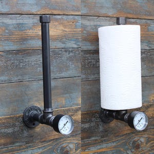 Porta-rolos de cozinha de parede. Porta-toalha de papel, decoração de interiores em estilo industrial, manômetro steampunk