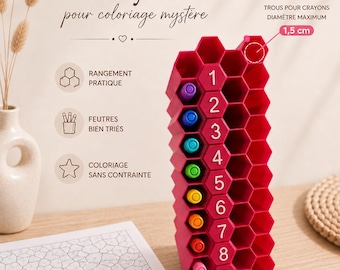 Organisateur crayons coloriage mystère, support modulable à chiffres, lettres et symboles