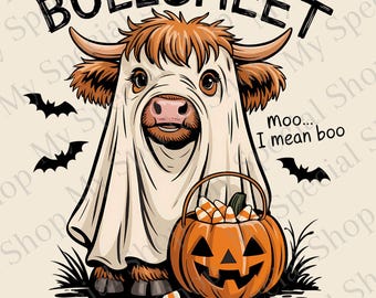 BULLSHEET - Funny Cow Halloween PNG | Digital File | Moo | Boo | Shirt | Tote Bag | Stickers