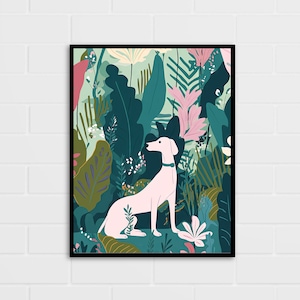 Galgo en impresión de arte de jardín botánico / regalo de galgo / varios tamaños