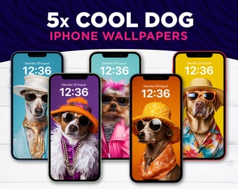 5x Funny Dog Portrait iPhone Wallpapers | Digital Art | Digital Download | Phone Wallpaper