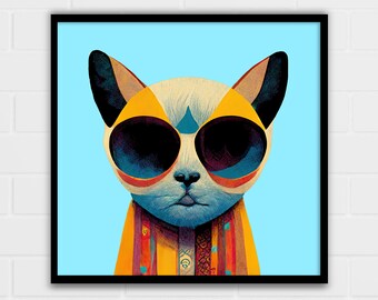 Cool Cat Art Print | Giclée Matte Paper Wall Decor