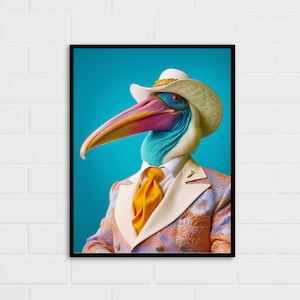Smart Pelican Portrait | Pelican Art Print | Bird Gift | Multiple Sizes