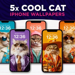 5x Funny Cat Portrait iPhone Wallpapers | Digital Art | Digital Download | Phone Wallpaper