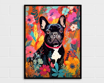 Floral French Bulldog Art Print | Frenchie Gift | Multiple Sizes