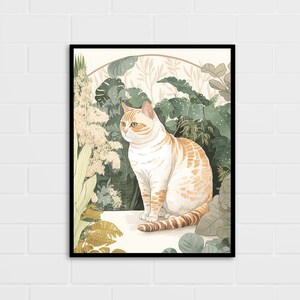 Katze im Botanischen Garten Wandkunst | Aquarell Kunstdruck | Katzenliebhaber Geschenk | Mehrere Größen