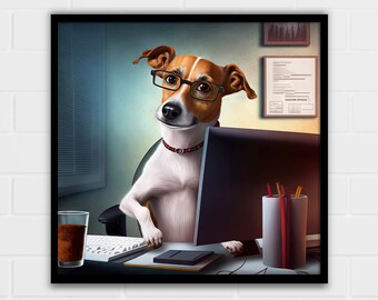 Dog at the Office Art Print | Funny Dog Lover Gift