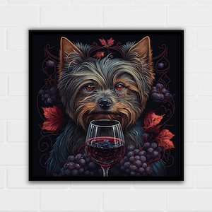 Yorkshire Terrier with Wine Art Print | Dog Lover Gift | Yorkie Gifts | Multiple Sizes