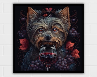 Yorkshire Terrier with Wine Art Print | Dog Lover Gift | Yorkie Gifts | Multiple Sizes